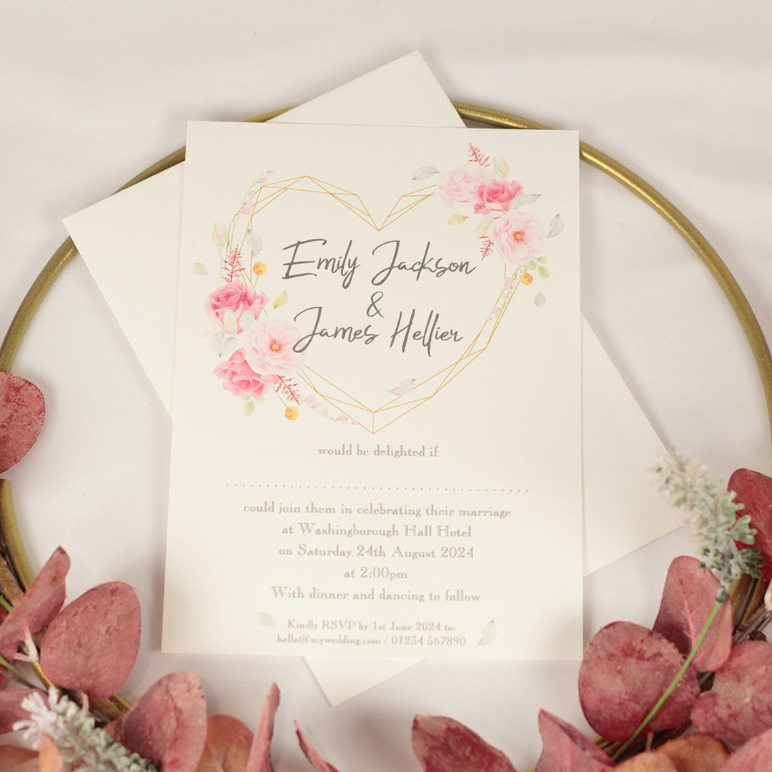 Geometric Floral Heart A5 Postcard Wedding Invitation-Weddings by Lumi