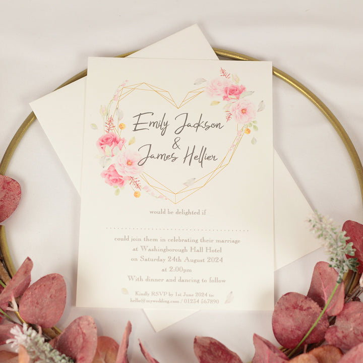 Geometric Floral Heart Invitation Sample-Weddings by Lumi