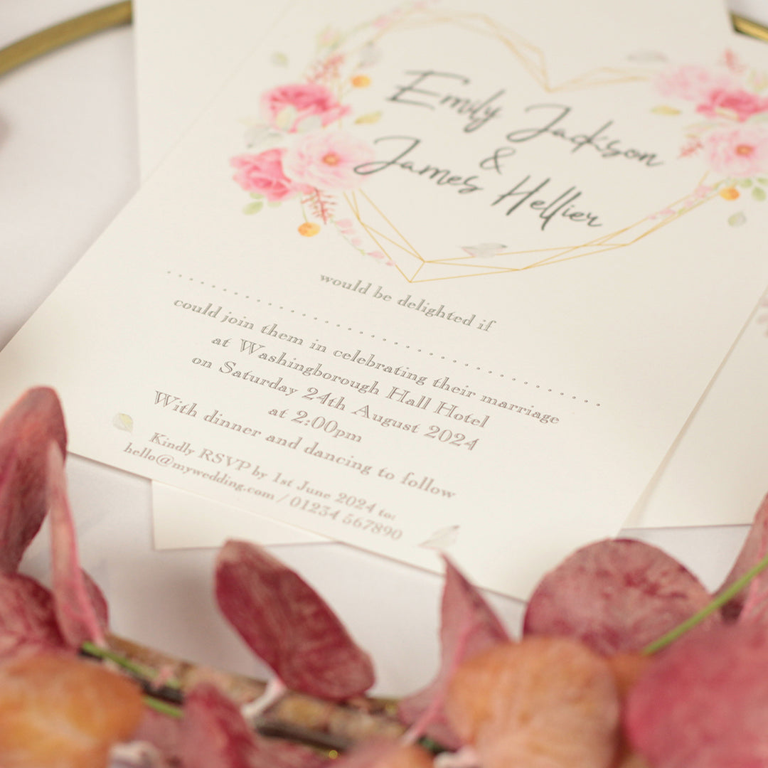 Geometric Floral Heart A5 Postcard Wedding Invitation-Weddings by Lumi