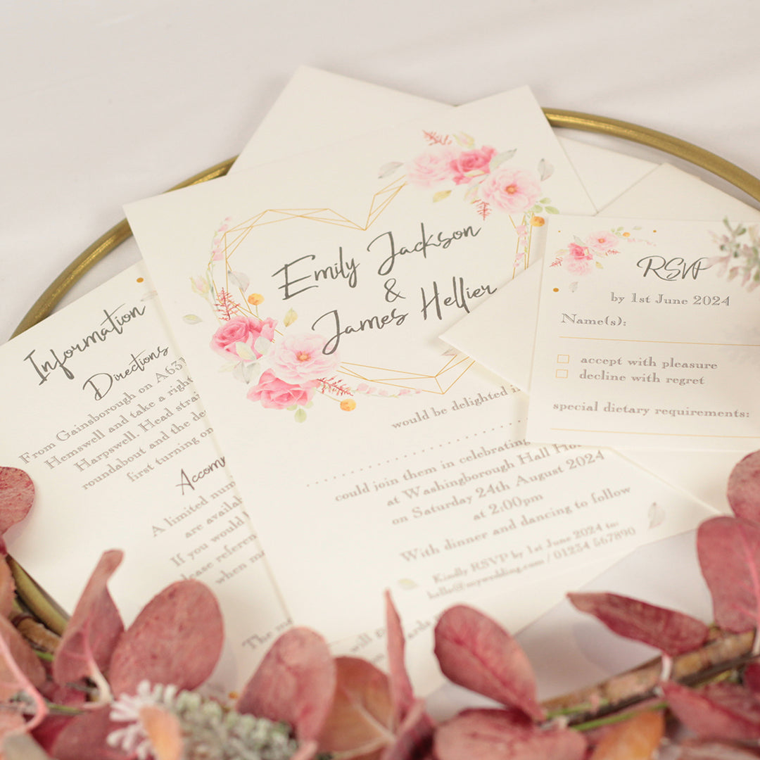 Geometric Floral Heart A5 Postcard Wedding Invitation-Weddings by Lumi