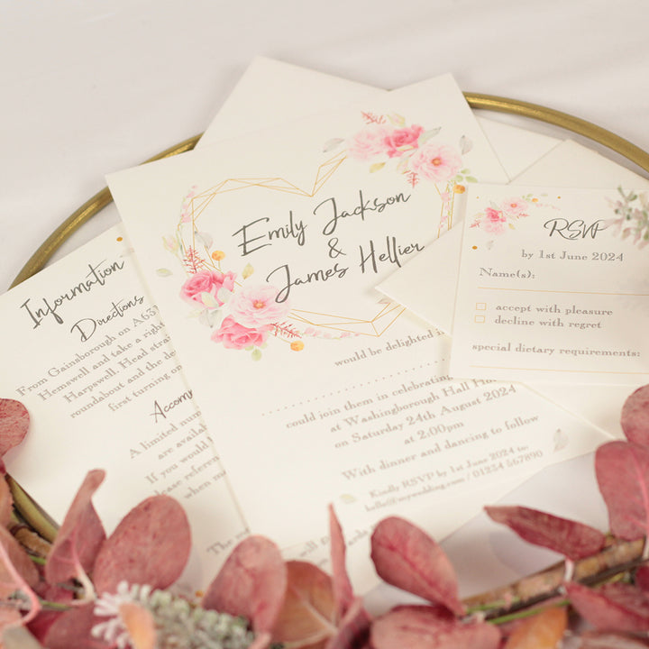 Geometric Floral Heart A5 Postcard Wedding Invitation-Weddings by Lumi