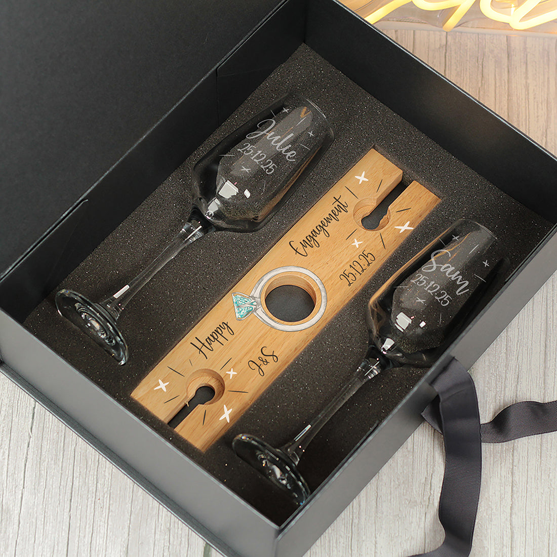 Engagement Champagne Flutes and Bottle Butler Gift Set