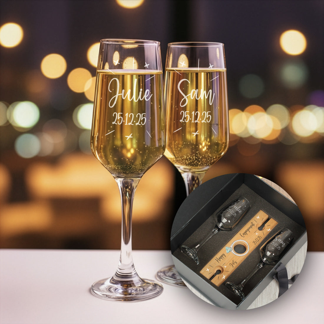Engagement Champagne Flutes and Bottle Butler Gift Set