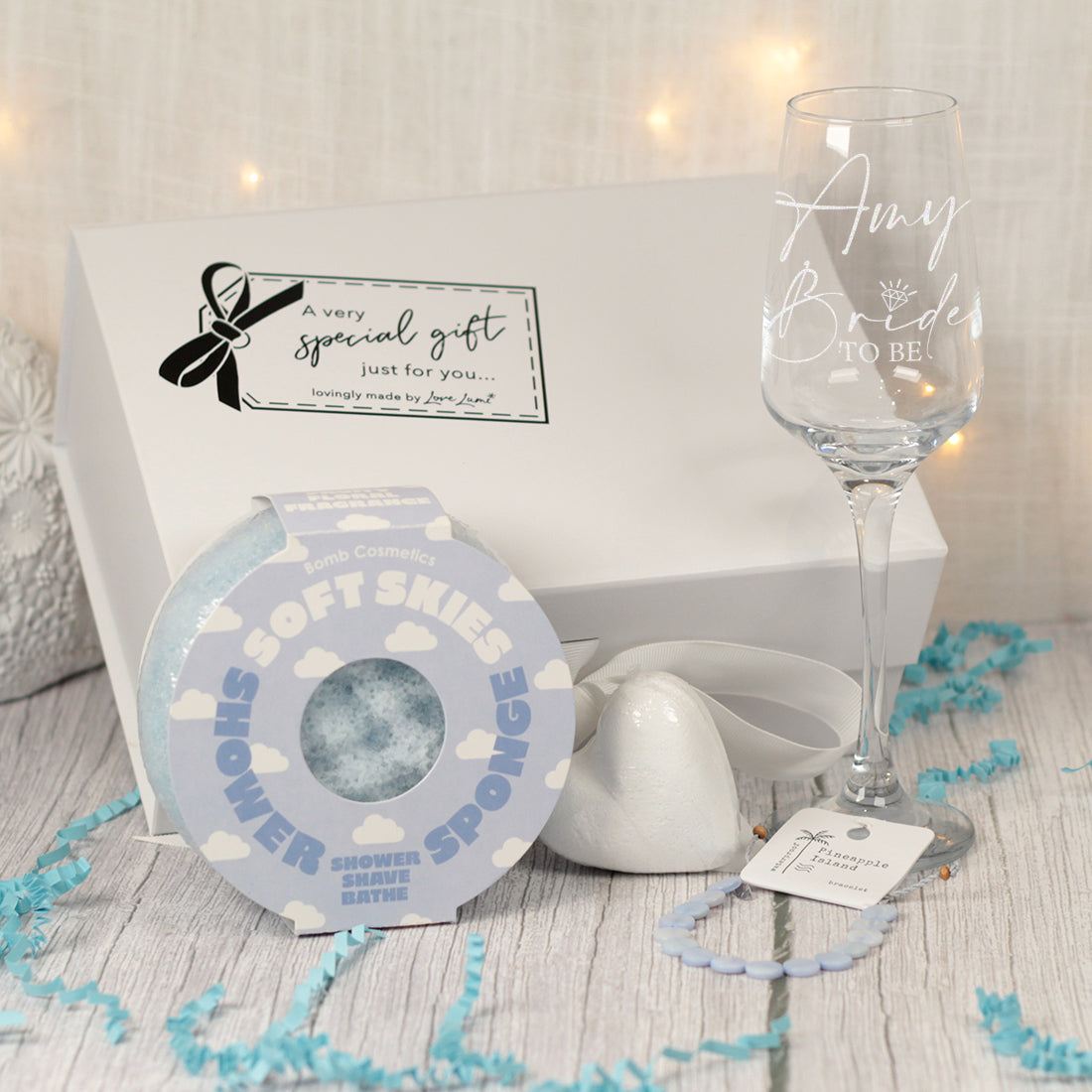 Personalised Something Blue Champagne Flute Bride to Be Gift Box