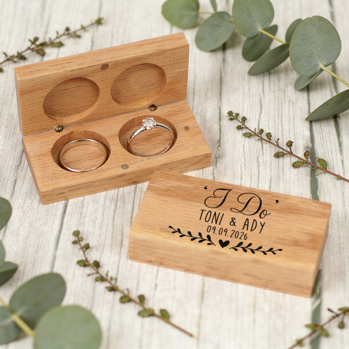 I Do Wedding Oak Double Ring Box