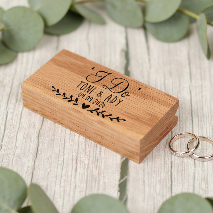 I Do Wedding Oak Double Ring Box
