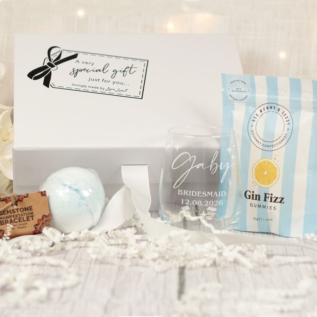 Personalised Stemless Glass Bridal Party Pastel Blue Gift Box