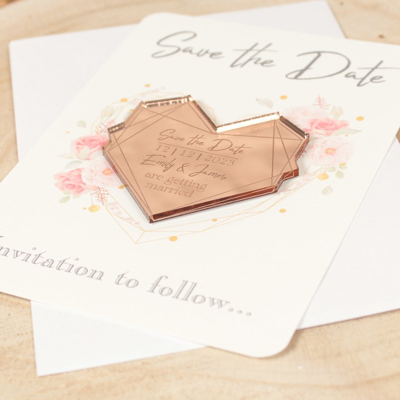 Geometric Floral Heart Save The Date Magnet-Weddings by Lumi