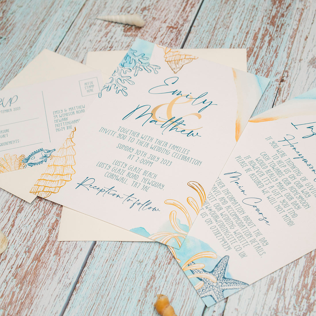 Watercolour Beach A5 Postcard Invitation-Weddings by Lumi