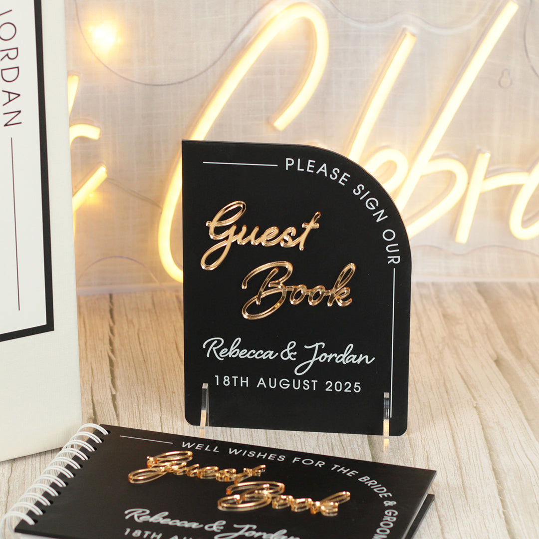 Modern Arch Sign Our Guest Book Acrylic 3D Sign