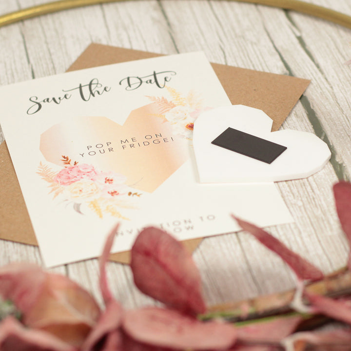 Geometric Heart Watercolour Flowers Wedding Save The Date Magnet-Weddings by Lumi