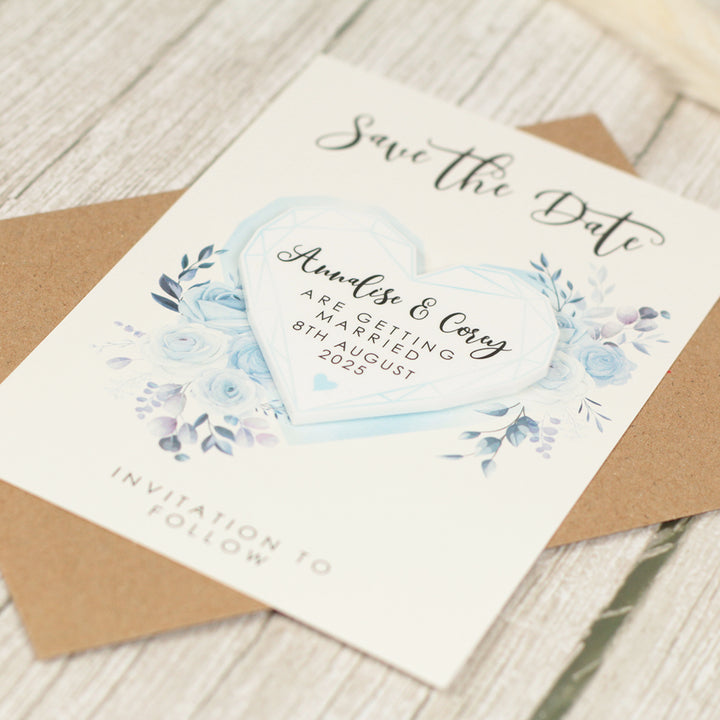Geometric Heart Watercolour Flowers Wedding Save The Date Magnet-Weddings by Lumi