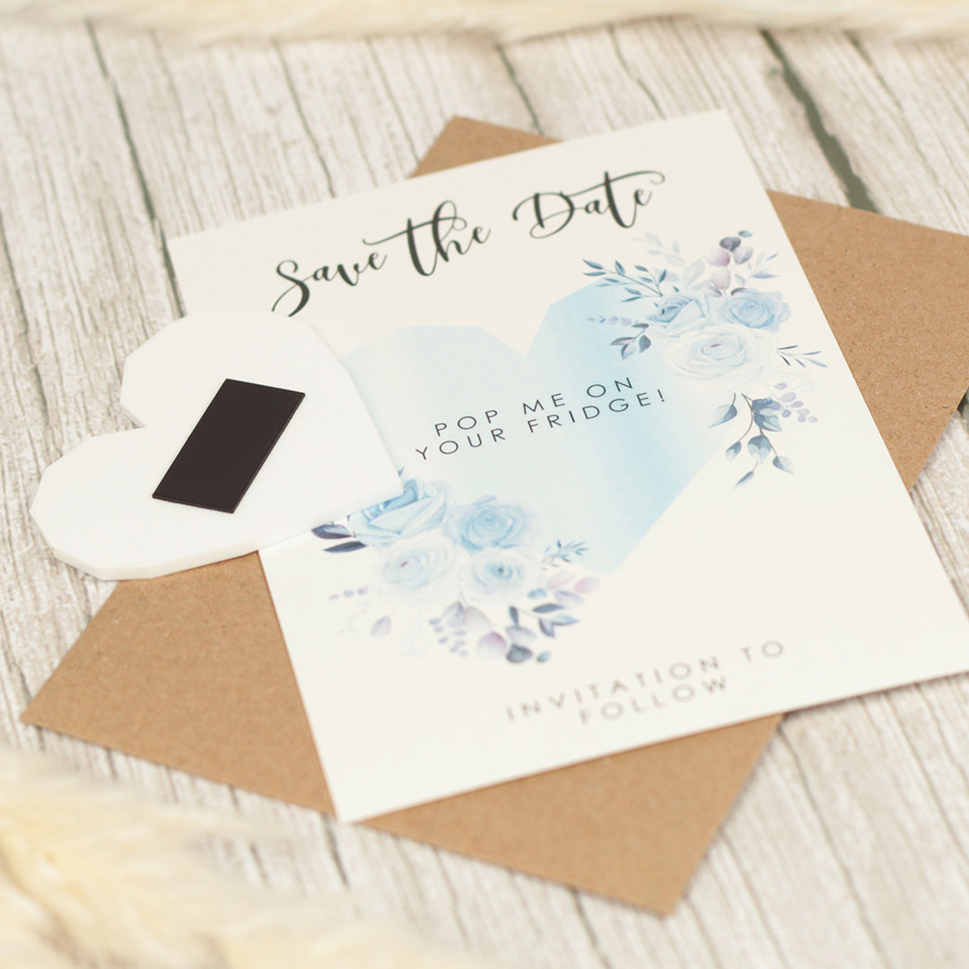 Geometric Heart Watercolour Flowers Wedding Save The Date Magnet-Weddings by Lumi