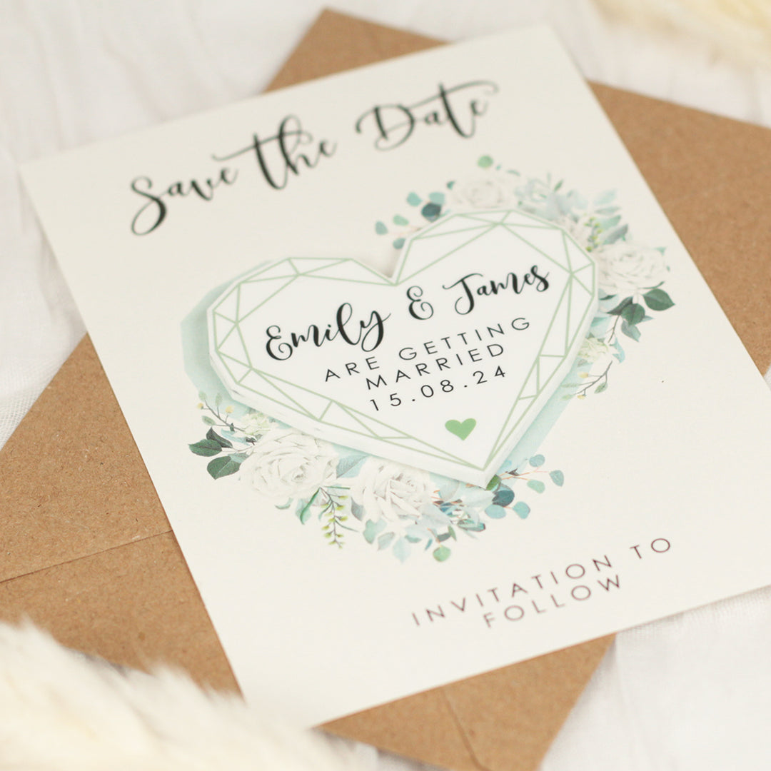 Geometric Heart Watercolour Flowers Wedding Save The Date Magnet-Weddings by Lumi