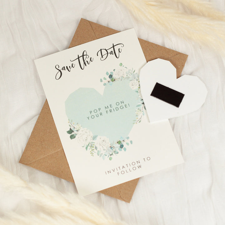 Geometric Heart Watercolour Flowers Wedding Save The Date Magnet-Weddings by Lumi