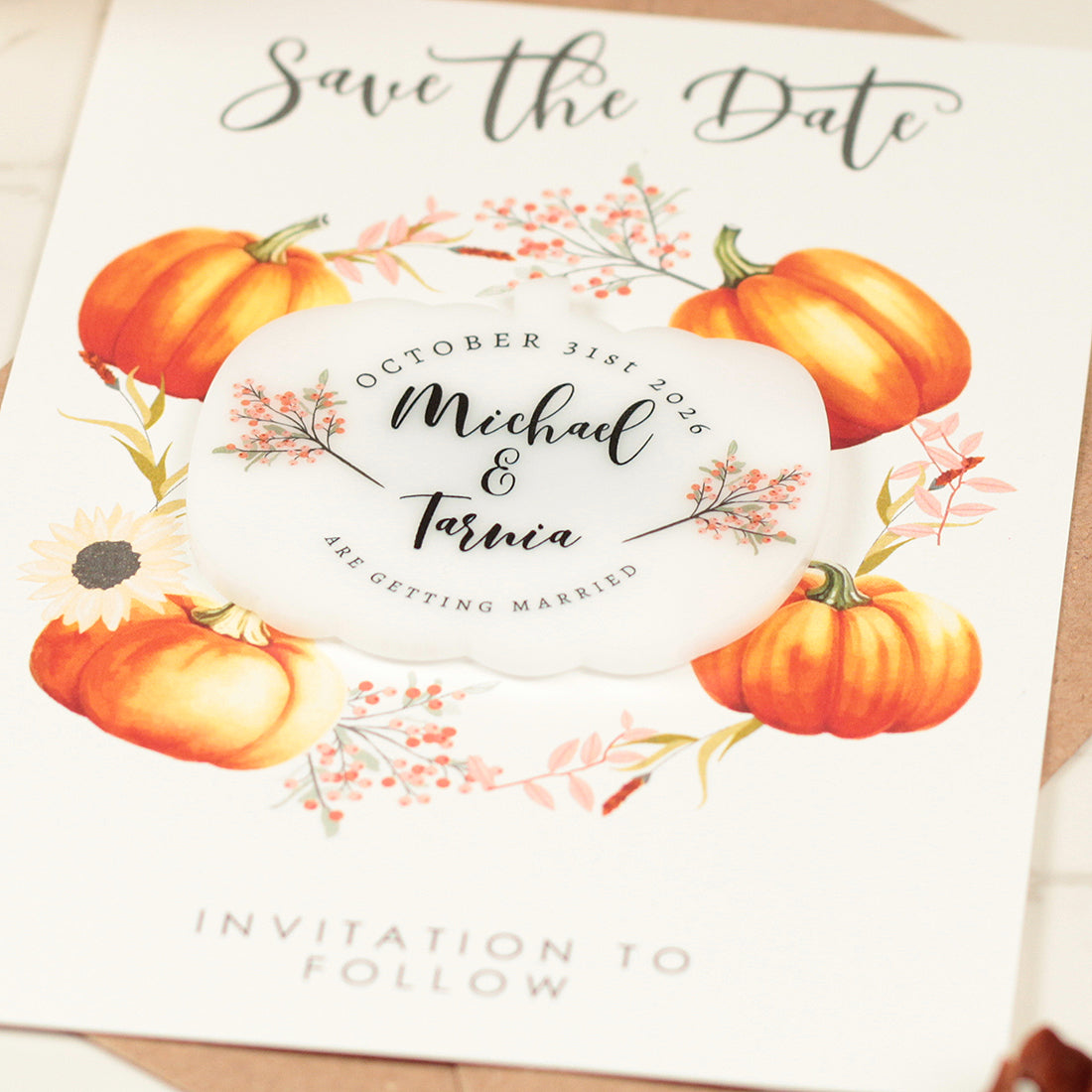 Orange Pumpkins Acrylic Wedding Save The Date Magnet