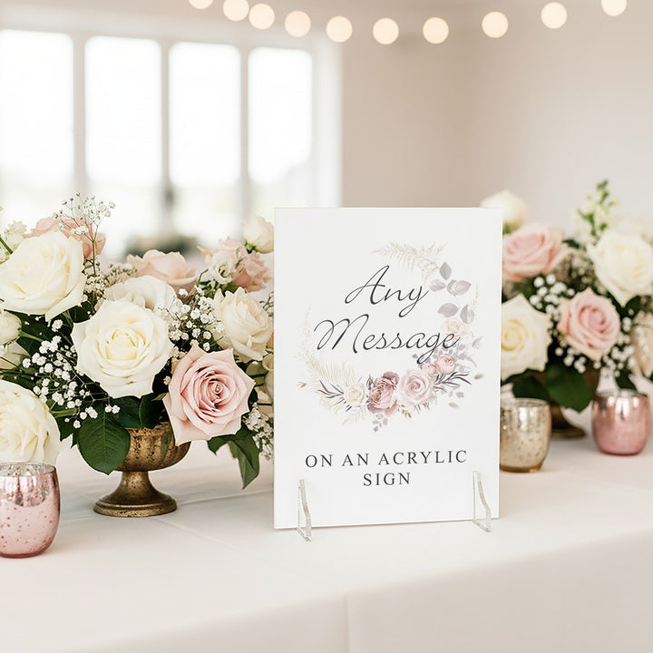 Blush Flowers Any Message Freestanding Acrylic Sign