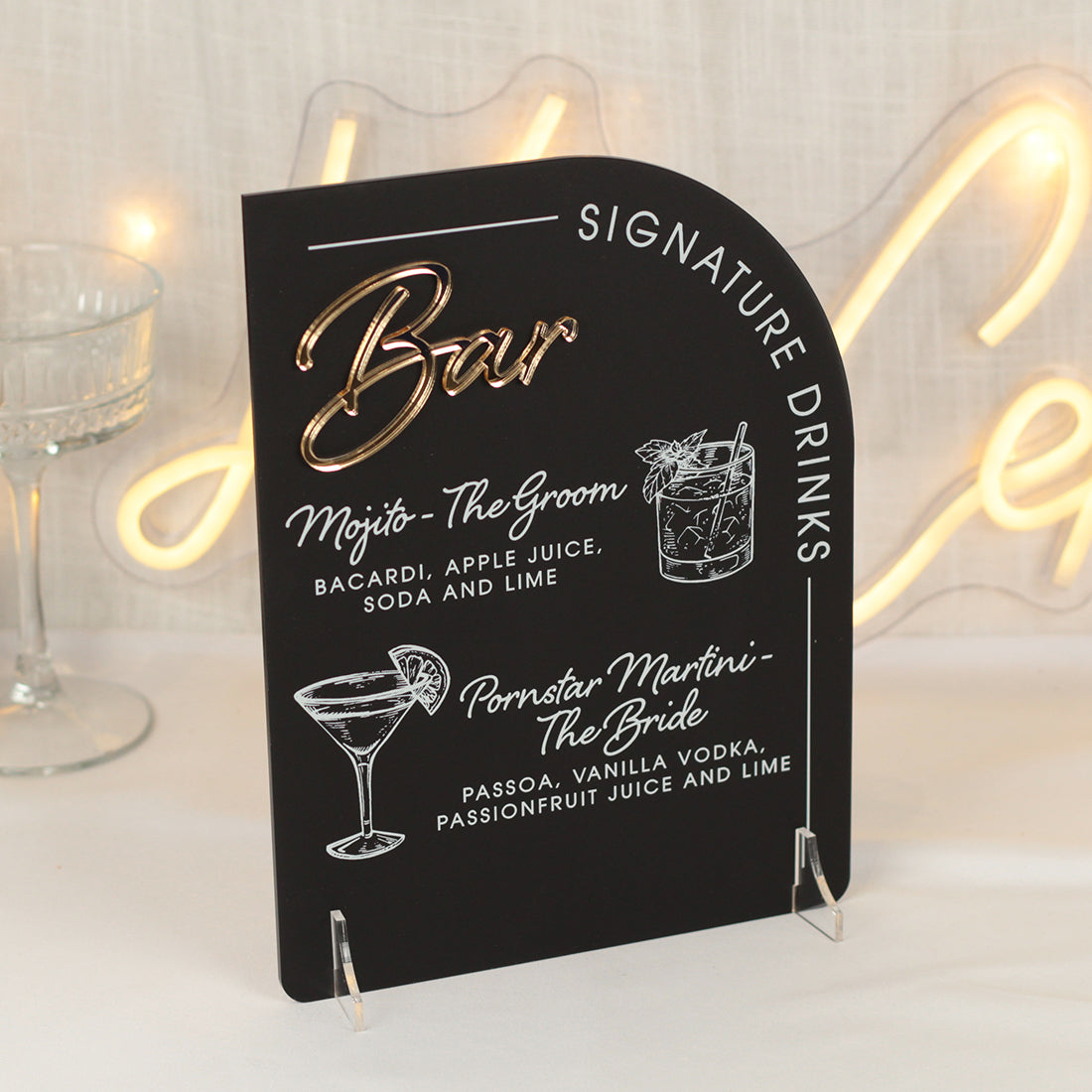 Modern Arch Acrylic Signature Drinks Sign