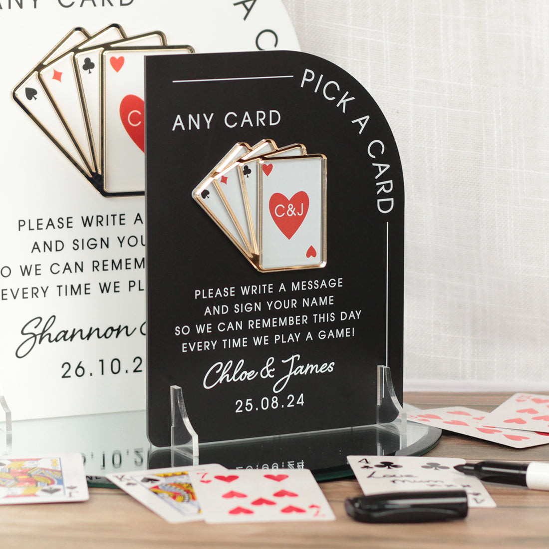 Modern Arch Playing Cards Guest Book Acrylic 3D Sign