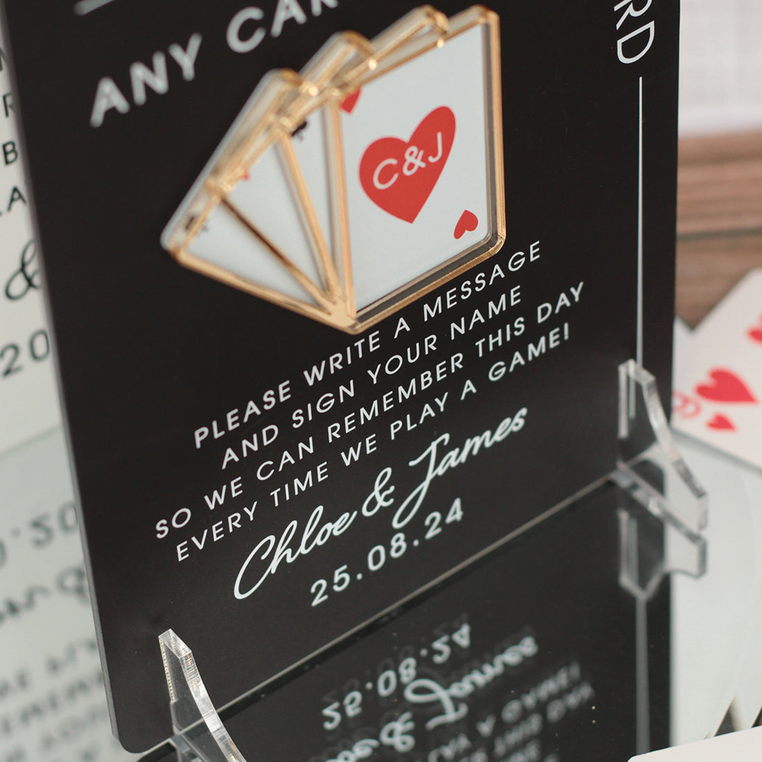 Modern Arch Playing Cards Guest Book Acrylic 3D Sign