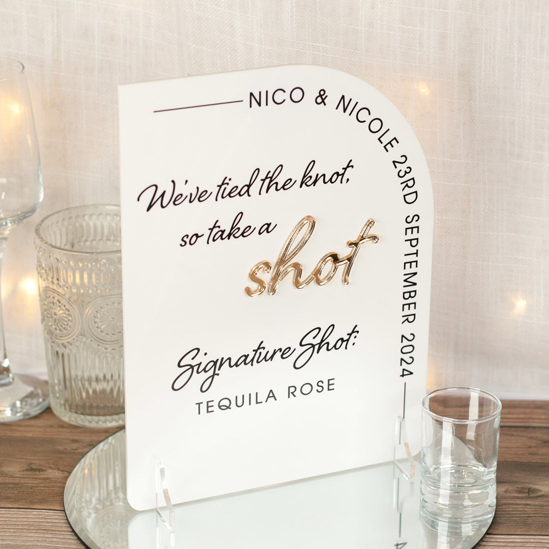 Sign Good Shot Modern Arch Acrylic Take a Shot Sign – Weddings by Lumi