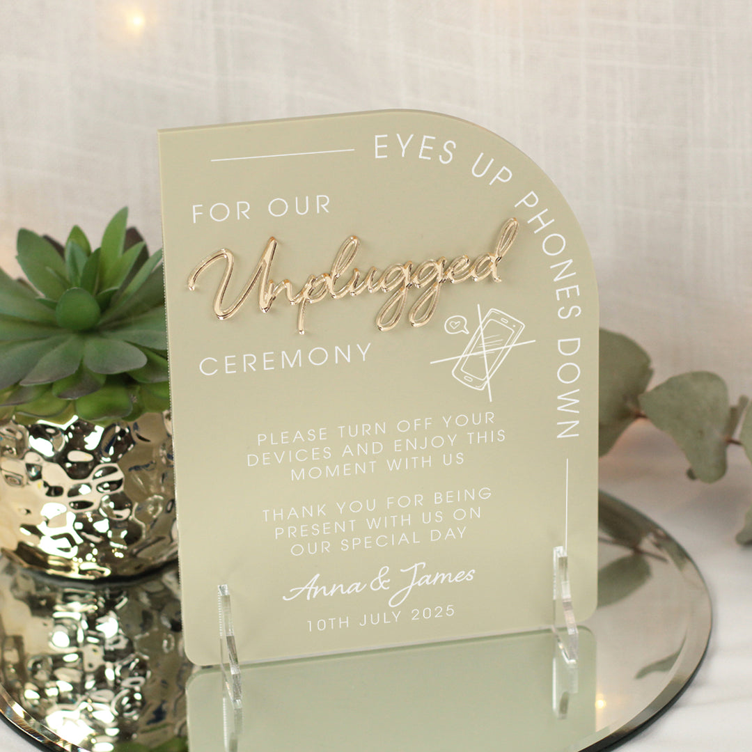 Modern Arch Unplugged Ceremony Acrylic Sign-Weddings by Lumi