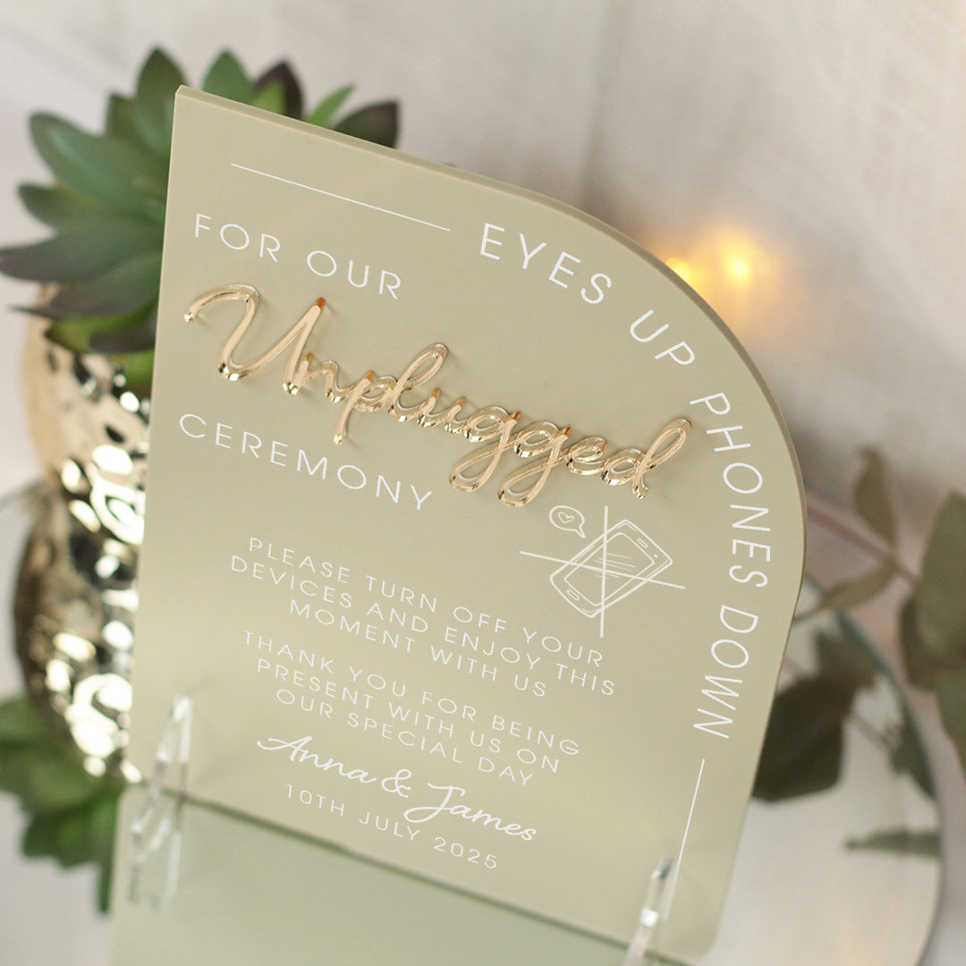 Modern Arch Unplugged Ceremony Acrylic Sign-Weddings by Lumi