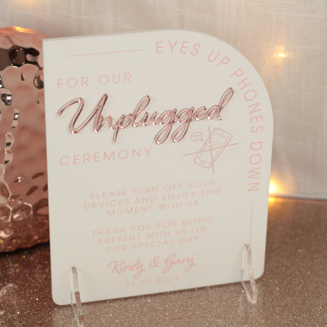 Modern Arch Unplugged Ceremony Acrylic Sign-Weddings by Lumi