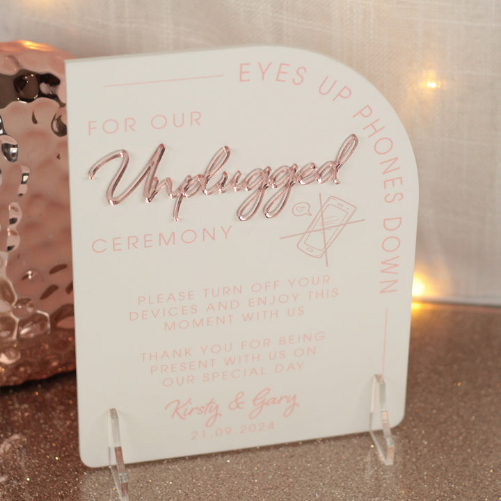 Modern Arch Unplugged Ceremony Acrylic Sign-Weddings by Lumi