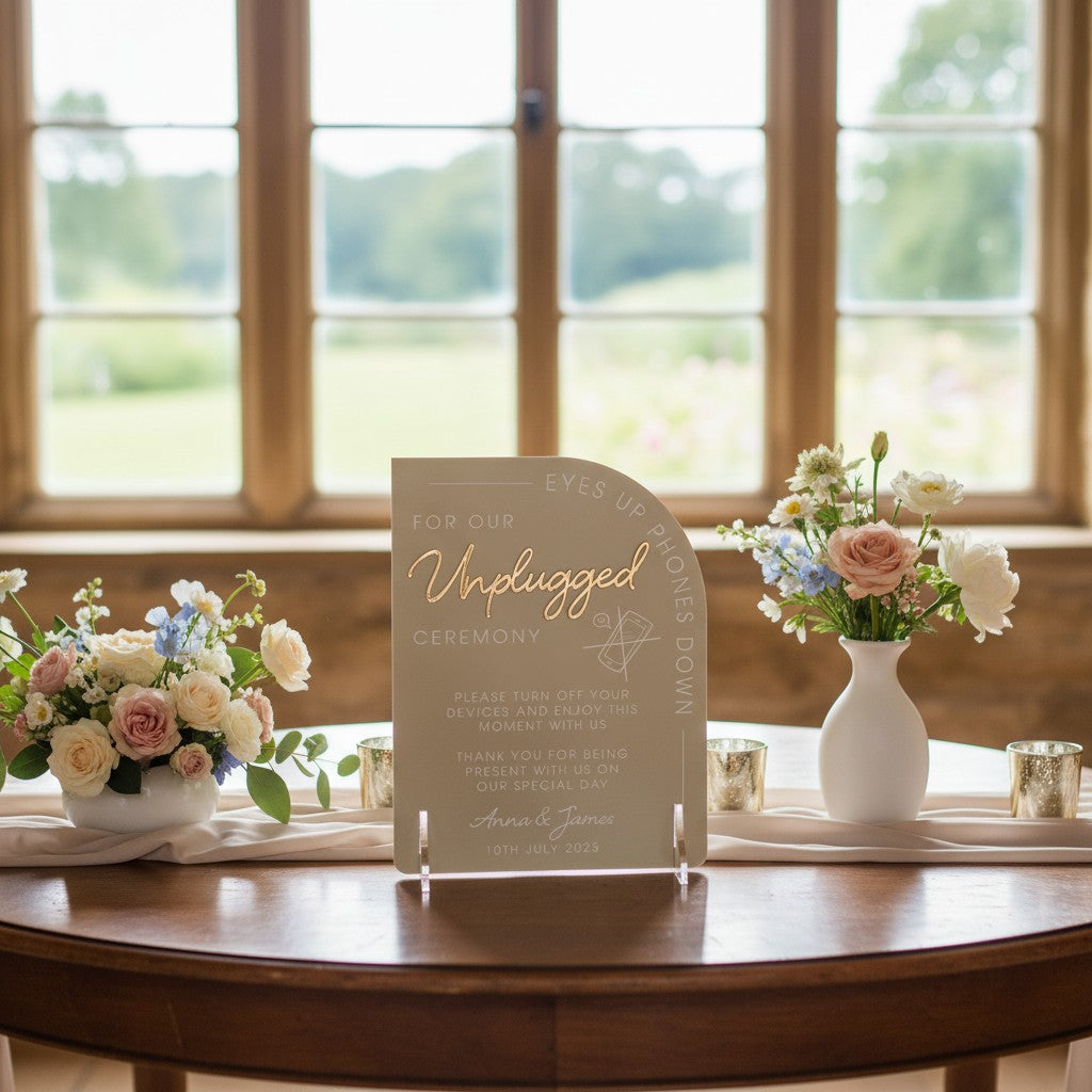 Modern Arch Unplugged Ceremony Acrylic Sign