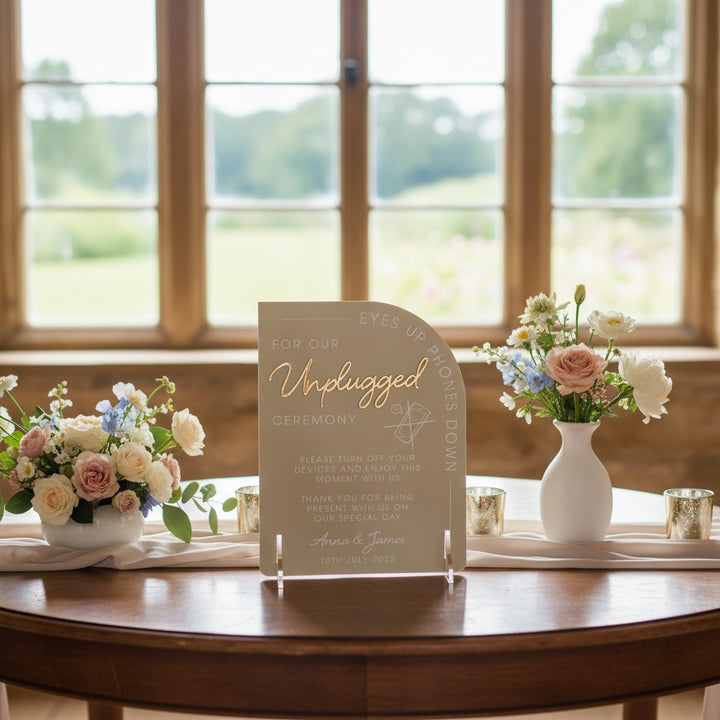Modern Arch Unplugged Ceremony Acrylic Sign