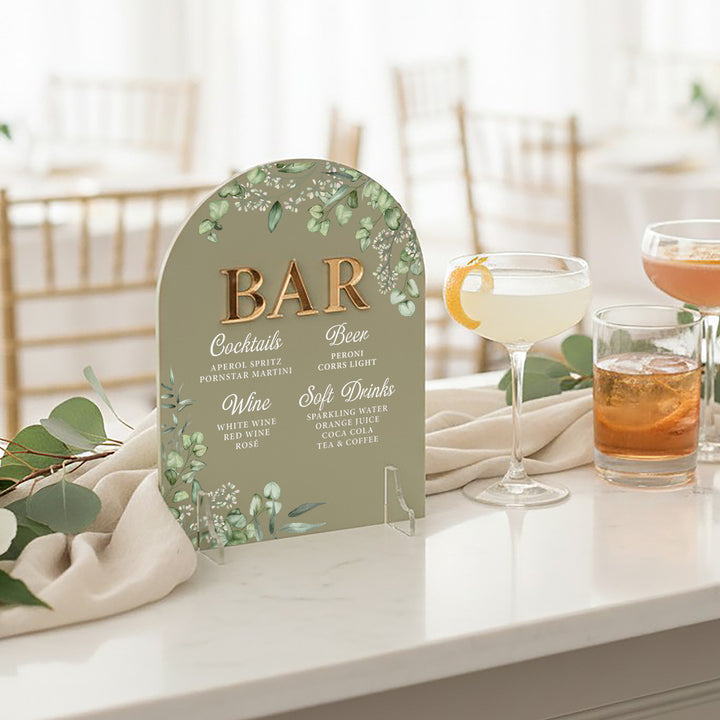 Eucalyptus Drinks Menu acrylic bar sign