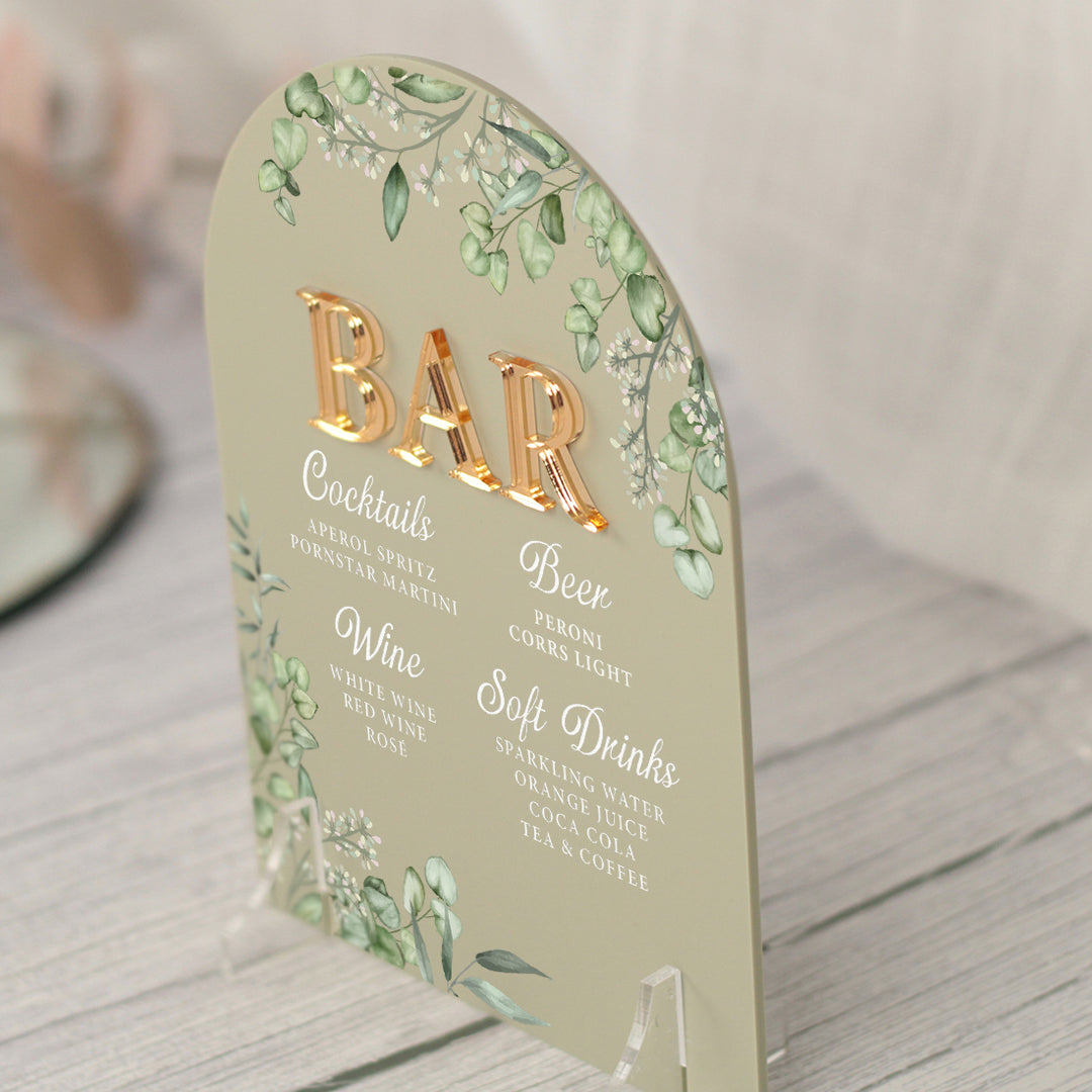 Eucalyptus Drinks Menu acrylic bar sign