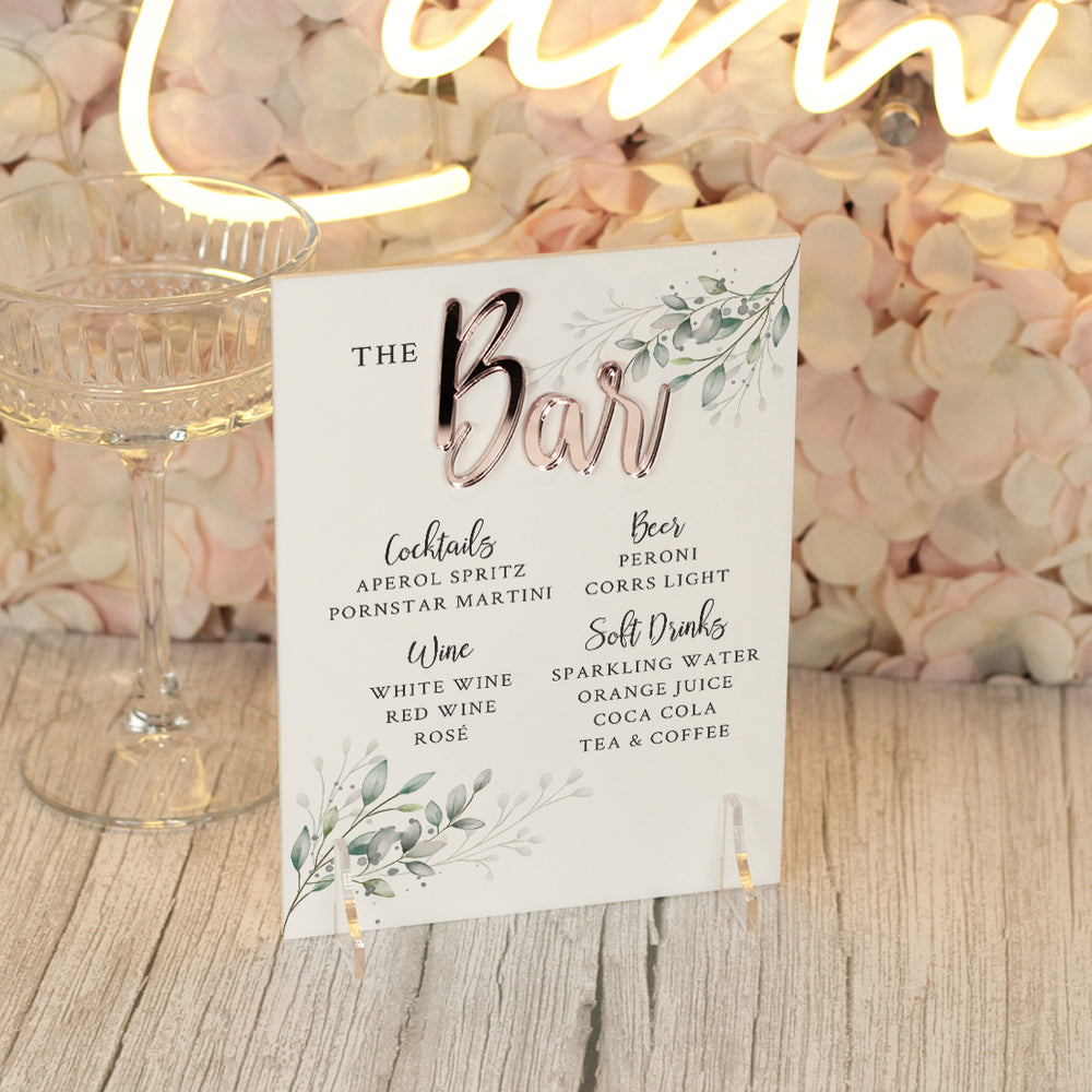 Botanical Wreath Drinks Menu acrylic bar sign-Weddings by Lumi