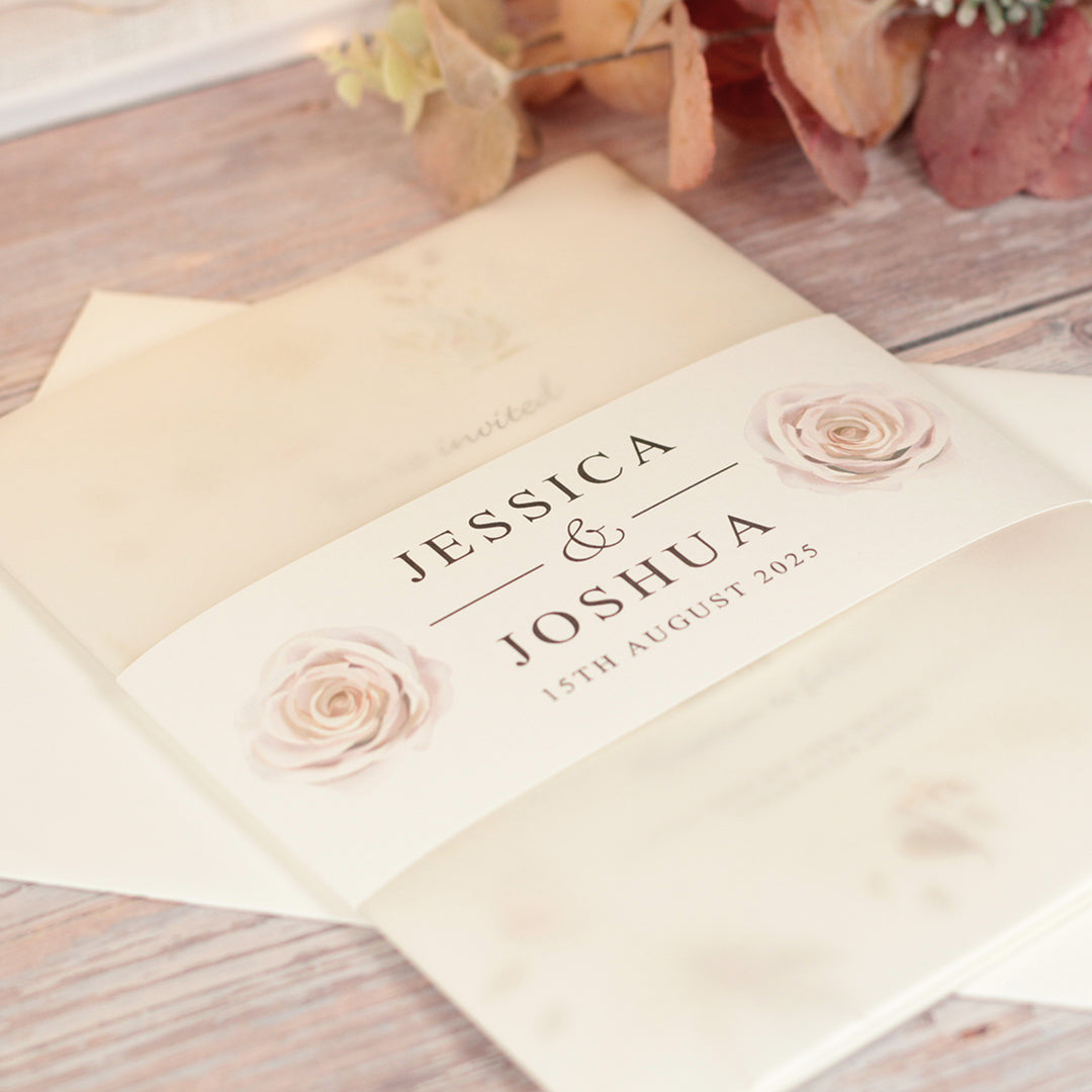 Blush Flowers Vellum Wrapped Invitation Bundle
