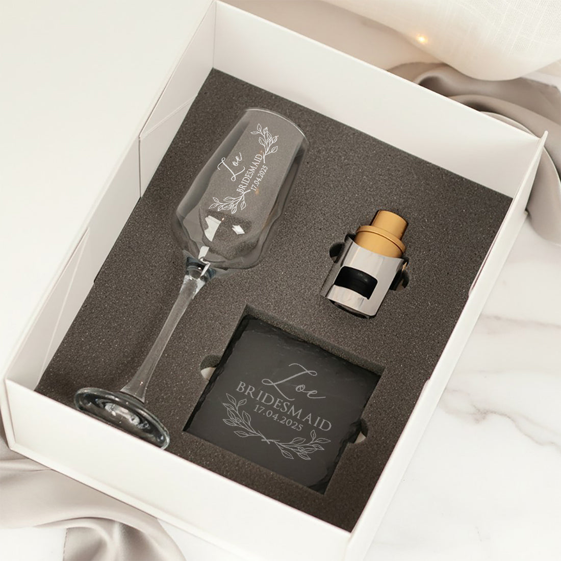 Botanical Bridal Party Champagne Flute Luxury Gift Boxed Set