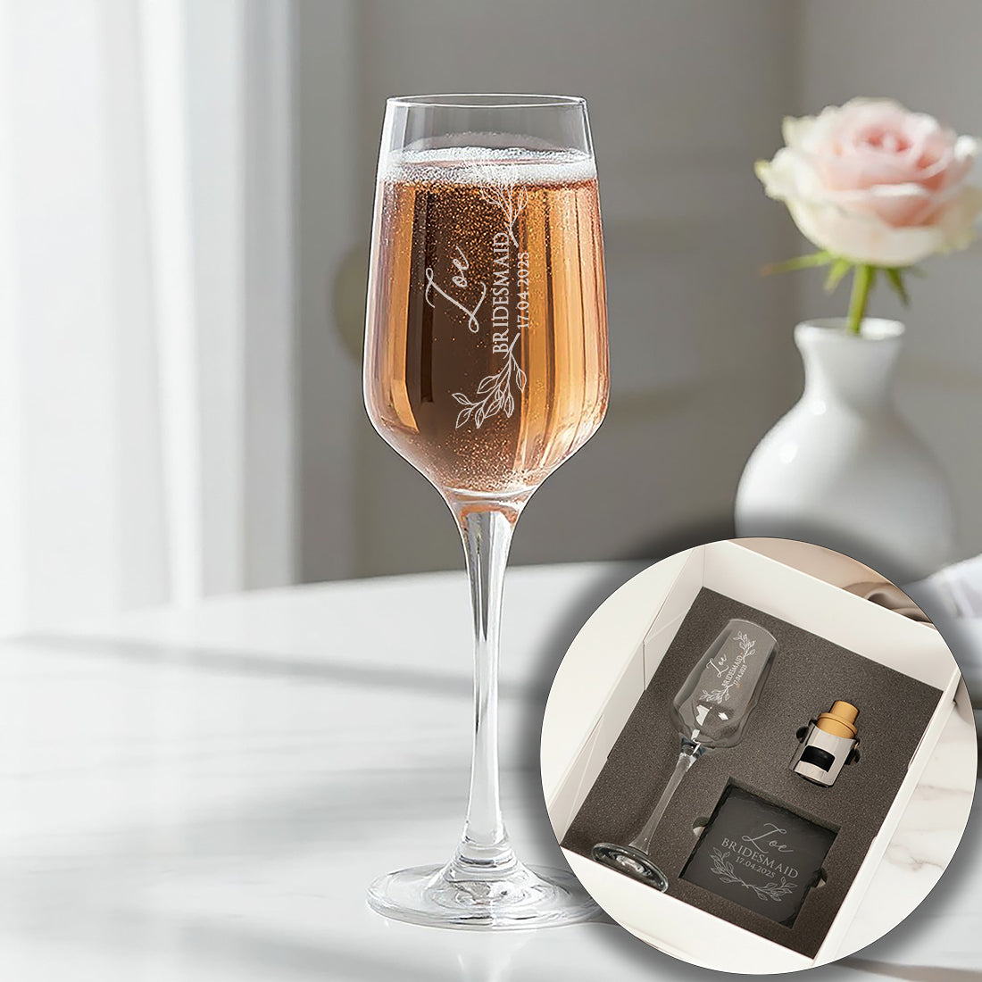 Botanical Bridal Party Champagne Flute Luxury Gift Boxed Set