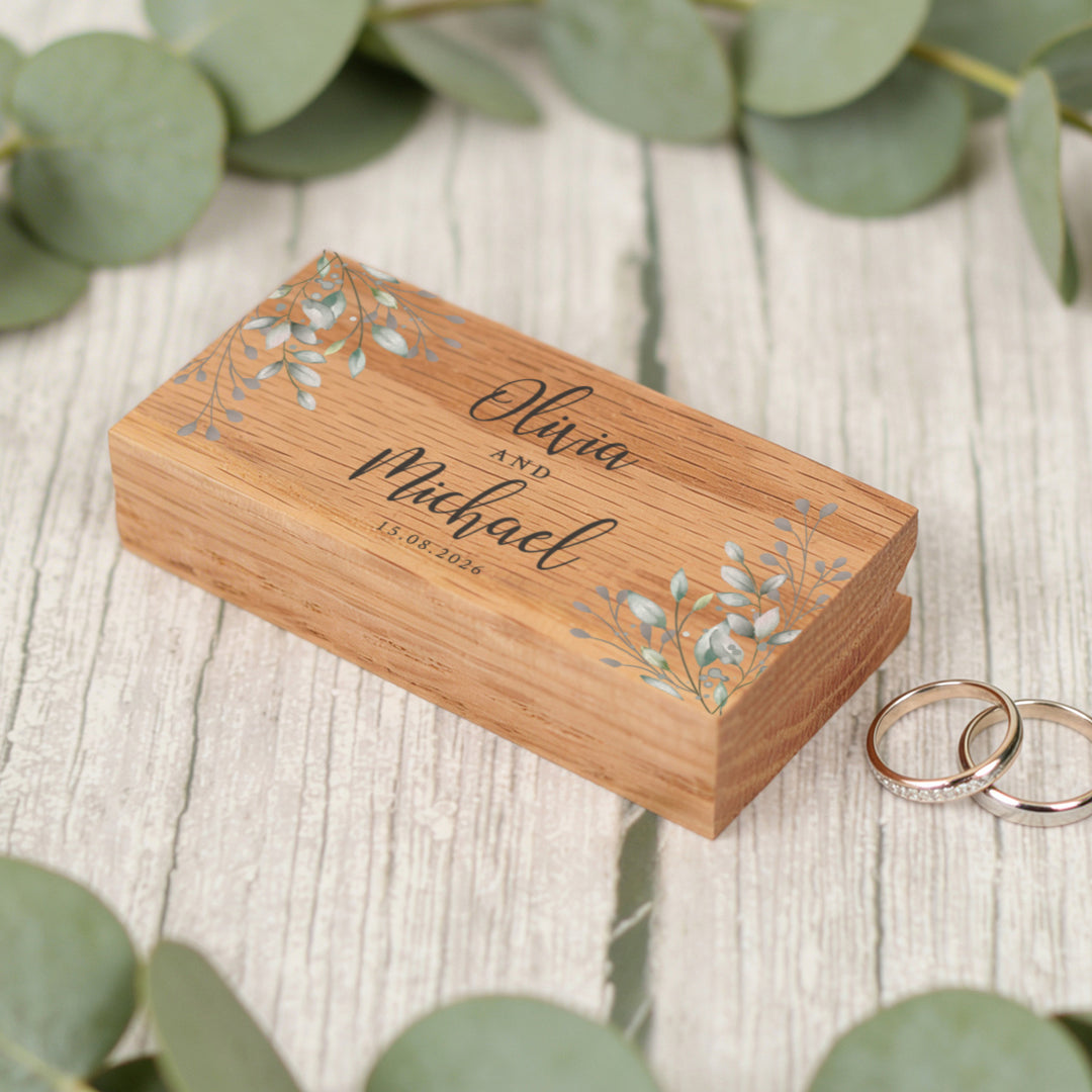 Botanical Wreath Wedding Oak Double Ring Box