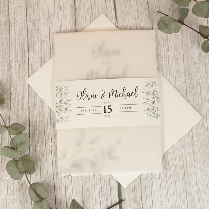 Botanical Wreath Vellum Wrapped Invitation Bundle