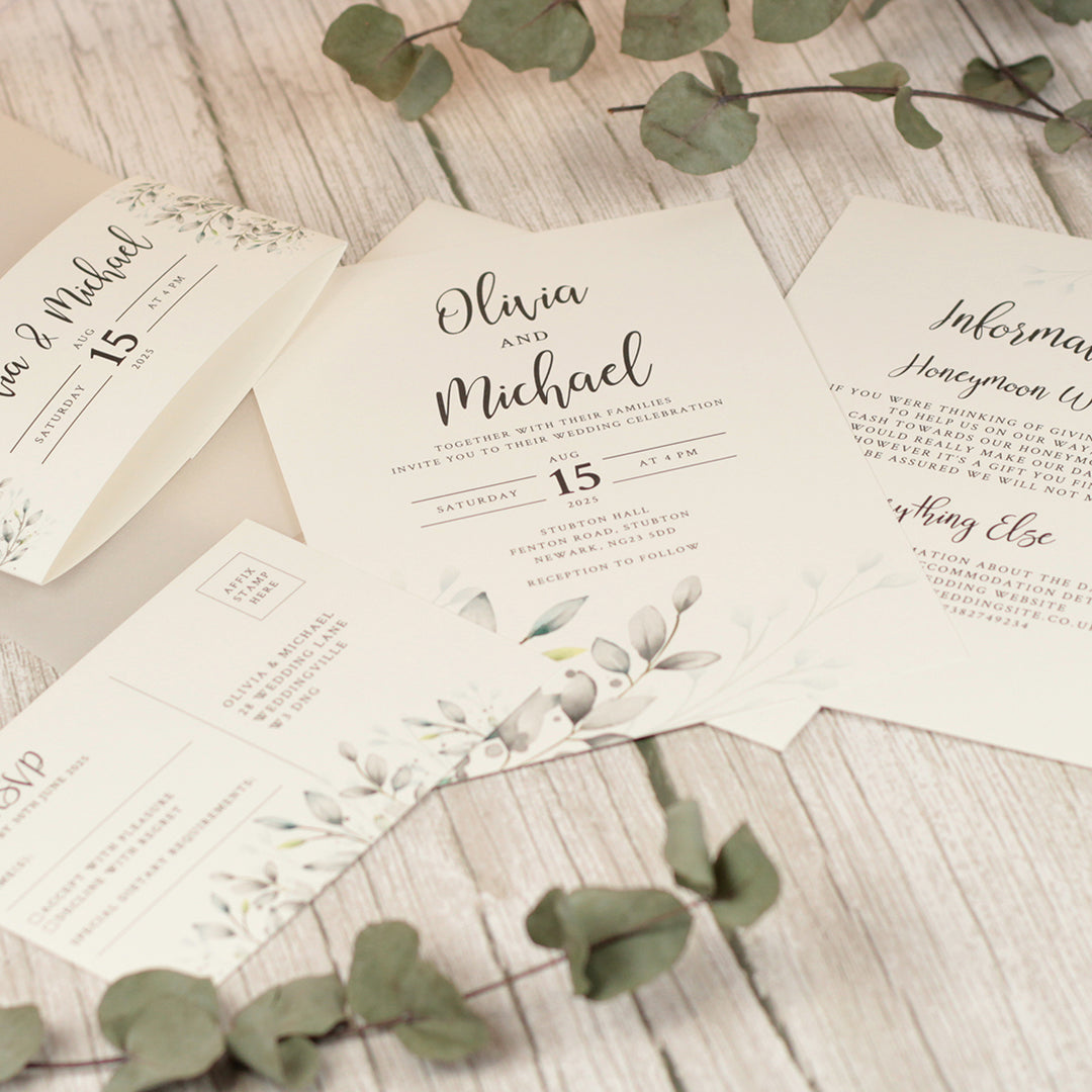 Botanical Wreath Vellum Wrapped Invitation Bundle