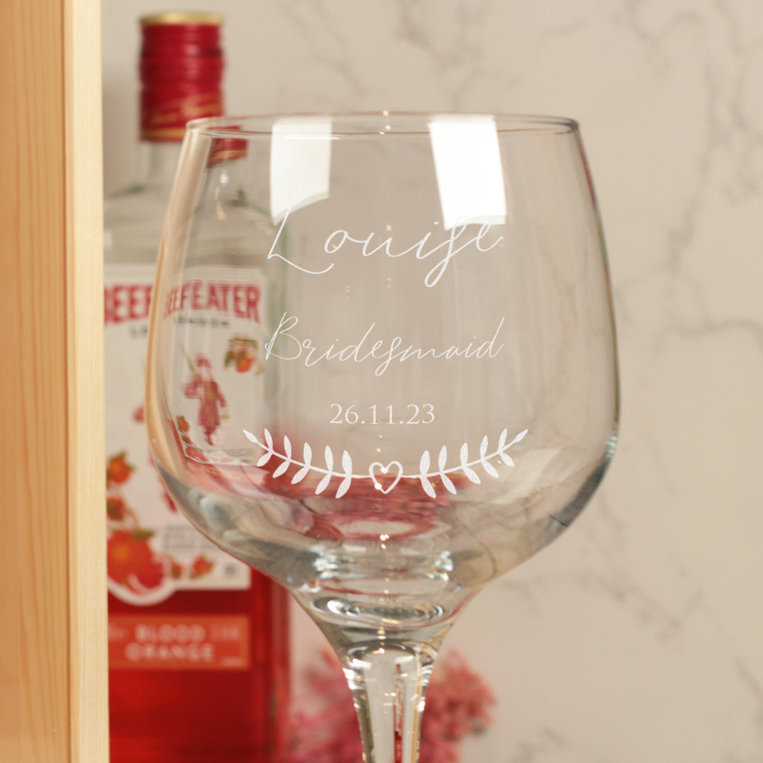 Bridal Party Thank You Bottle Box with clear lid and matching Glass Gift Set