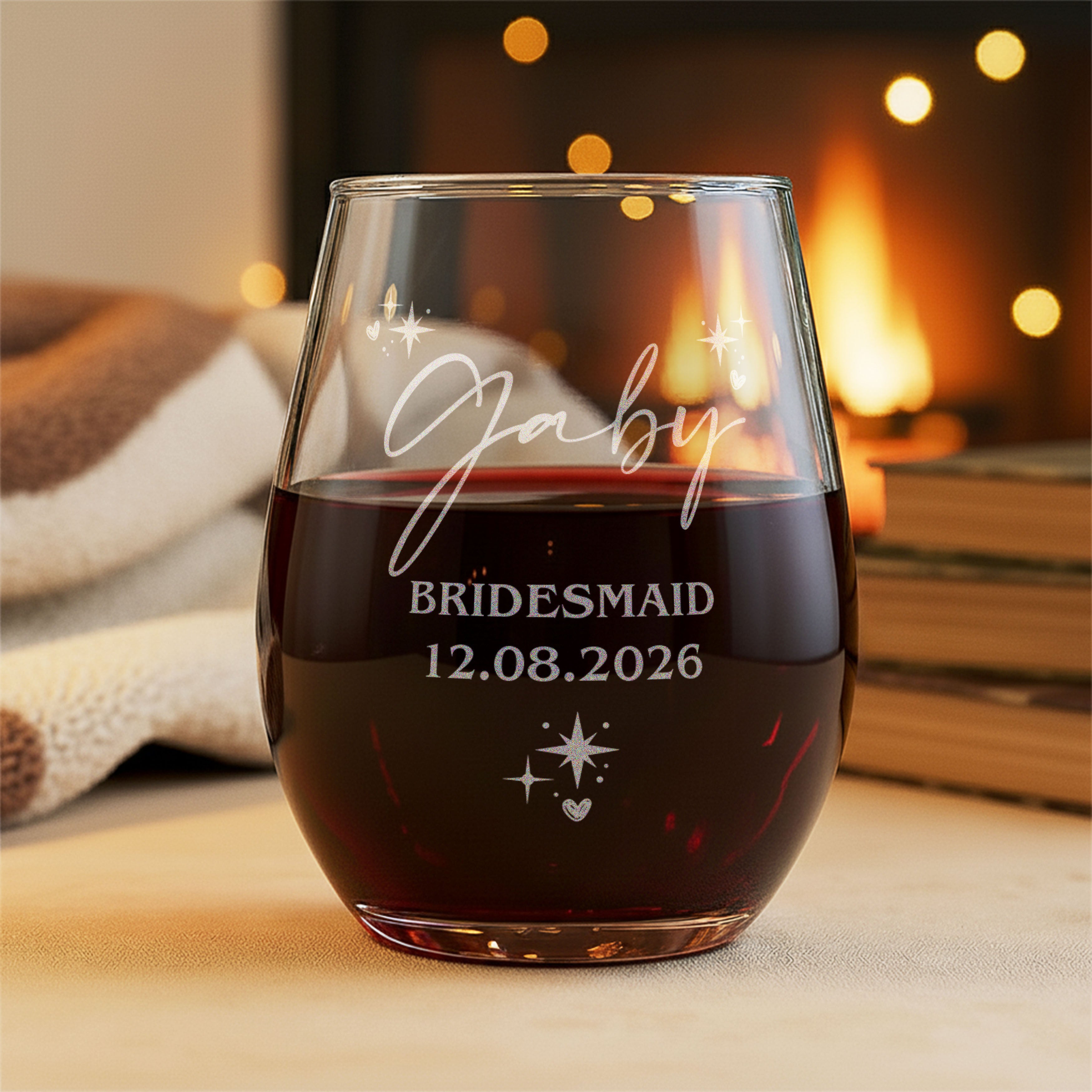 Personalised Stemless Glass Bridal Party Pink Pamper Gift Box