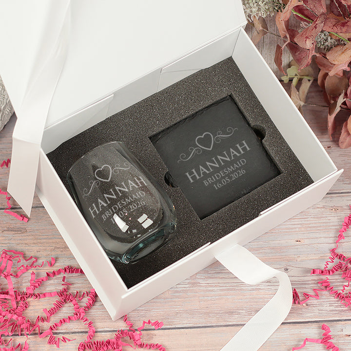 Love Heart Bridal Party Stemless Glass and Gift Boxed Set