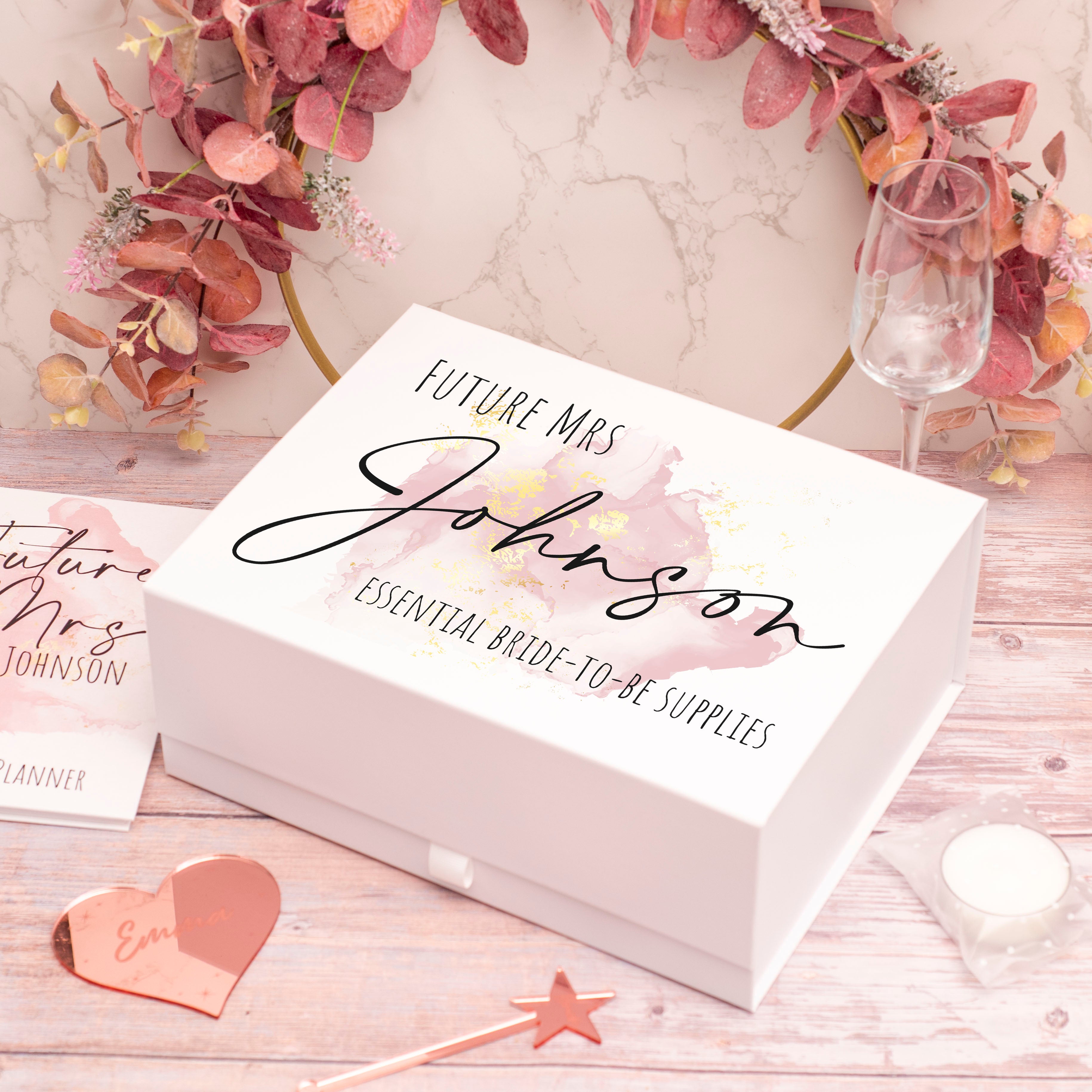Engagement Future Mrs filled pink and gold marble Gift Hamper