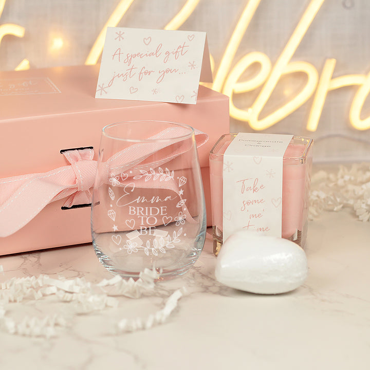 Bride to Be Stemless Glass Pink Pamper Gift Set