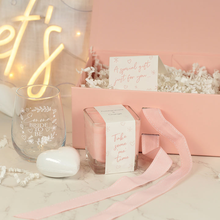 Bride to Be Stemless Glass Pink Pamper Gift Set