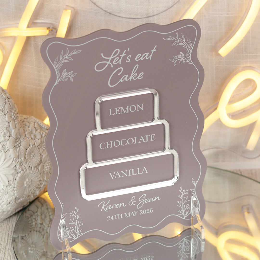 Wavy Edge Wedding Cake Menu Acrylic Sign-Weddings by Lumi