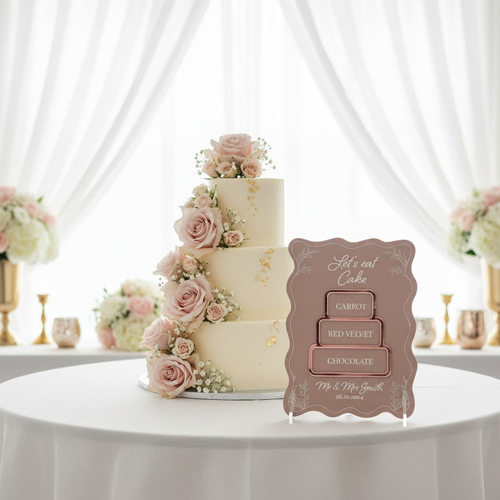 Wavy Edge Wedding Cake Menu Acrylic Sign