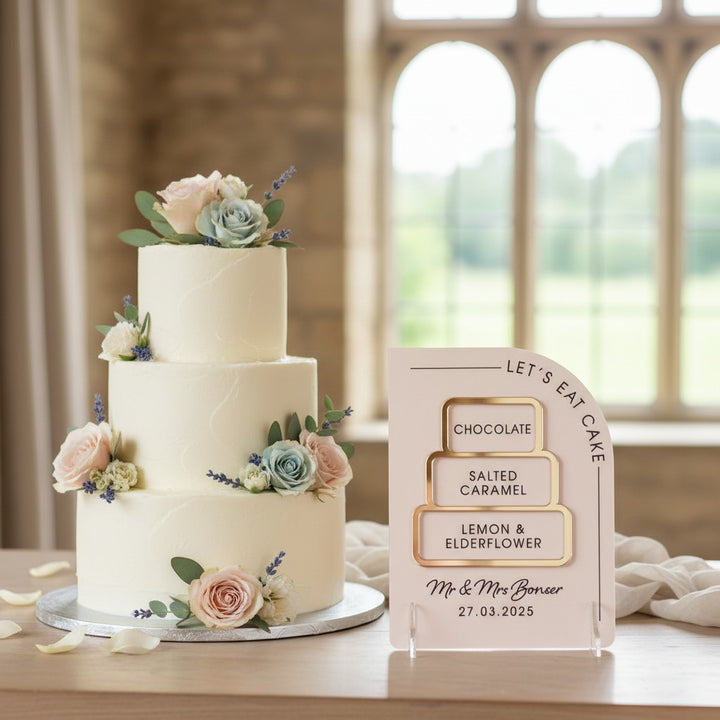 Modern Arch Wedding Cake Menu Acrylic Sign
