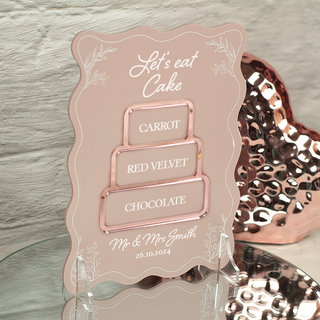 Wavy Edge Wedding Cake Menu Acrylic Sign-Weddings by Lumi